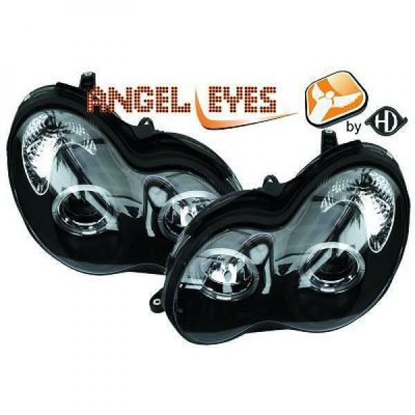 LHD Projector Headlights Pair Angel Eyes Clear Black For Mercedes W203 2000-07