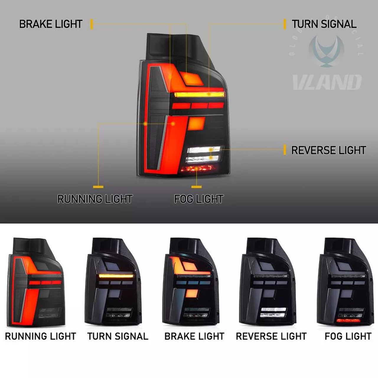 LED Rear Tail Lights Smoked For VW Transporter T5 2003â€“2015 Sequential