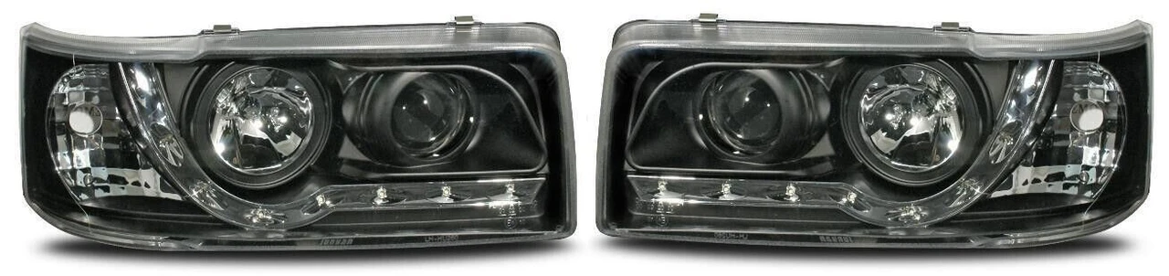 For VW Transporter T4 96-03 Black LED DRL Projector Headlights Lamps Short Nose