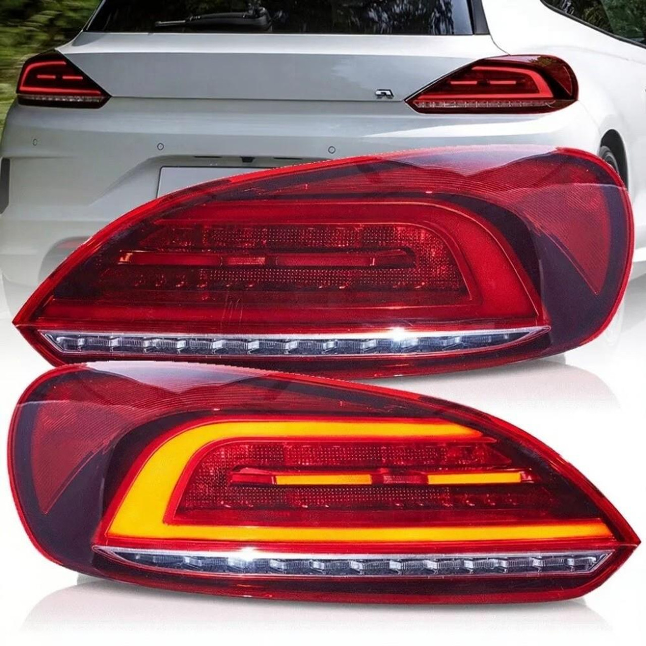 Pair LED Rear Tail Lights for VW Scirocco 2008â€“2014 â€“ Red/Clear, Dynamic Indicators