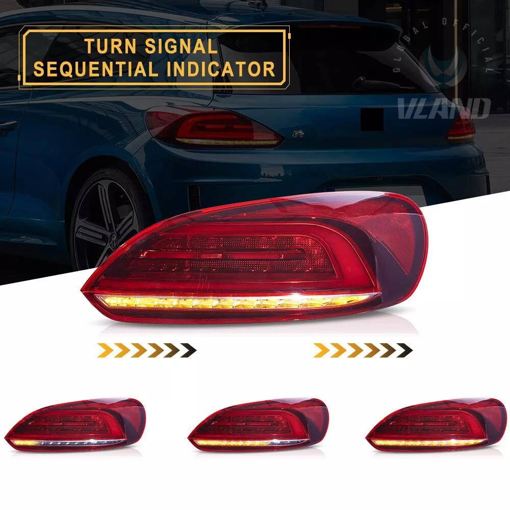 Pair LED Rear Tail Lights for VW Scirocco 2008–2014 – Red/Clear, Dynamic Indicators