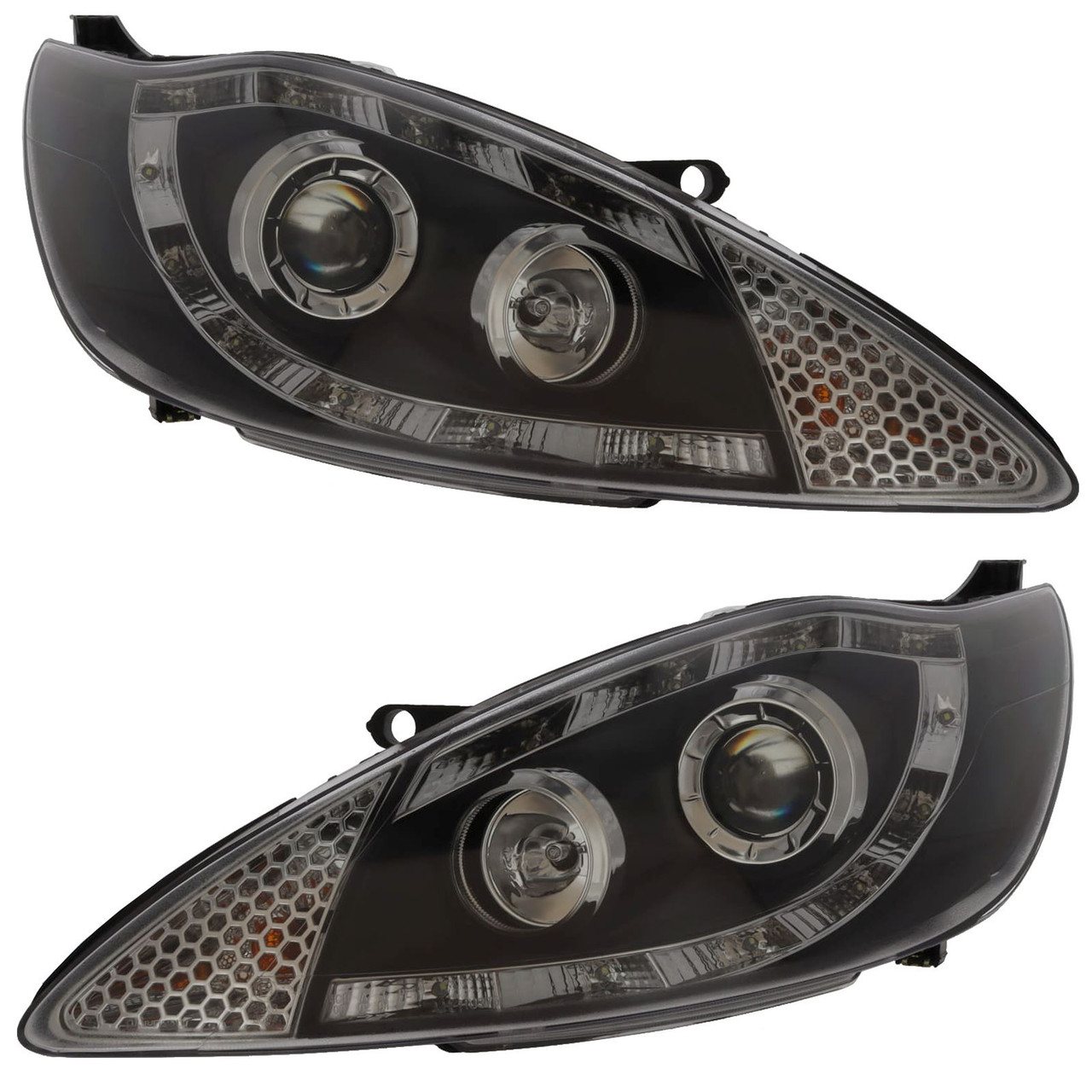For Ford KA 2008-2017 Black Projector Headlights LED DRL Pair LH+RH