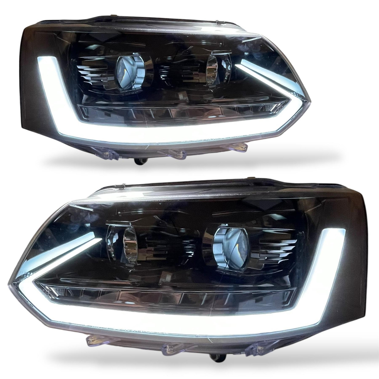 For VW TRANSPORTER T5.1 2010-15 GLOSS Black LED DRL dynamic Headlights