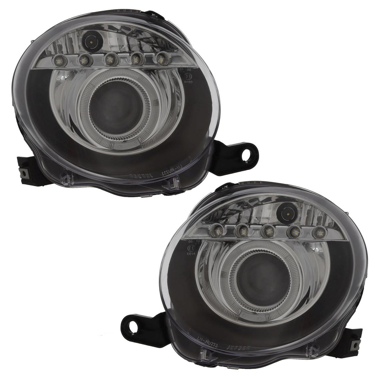 For Fiat 500 2008-15 LED ANGEL EYE Black halo angel eye headlights