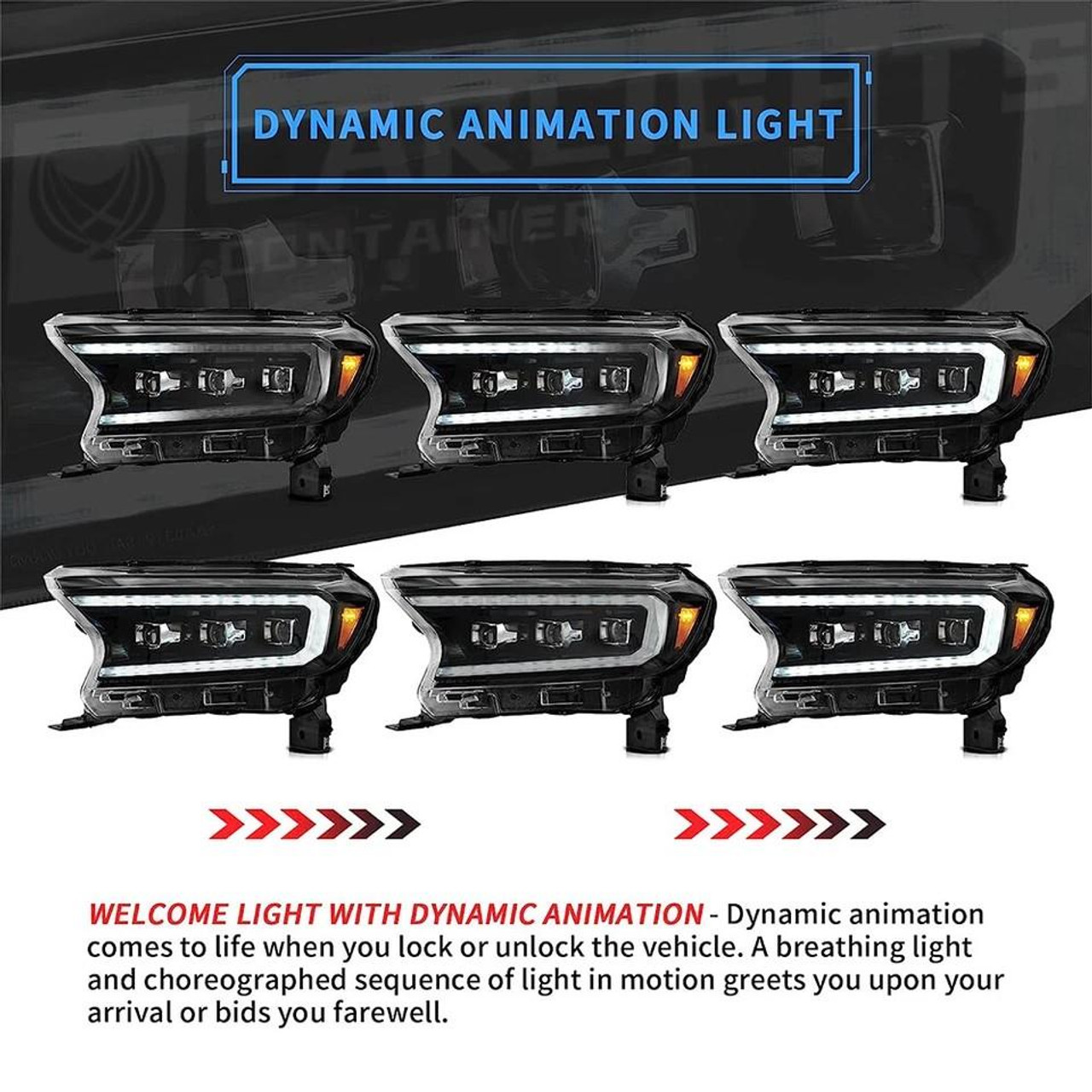 For Ford RANGER 2015-23 FULL LED LED DRL Black projector headlights