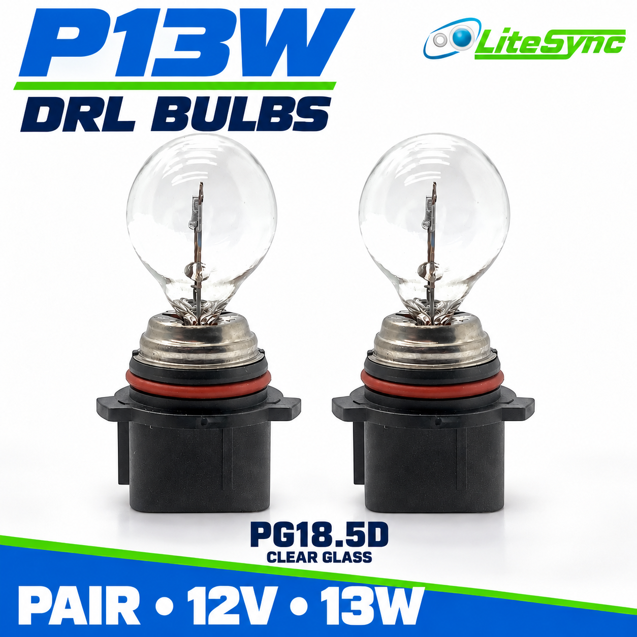 2 X 12V 13W P13W clear white light bulbs DRL PG18.5D