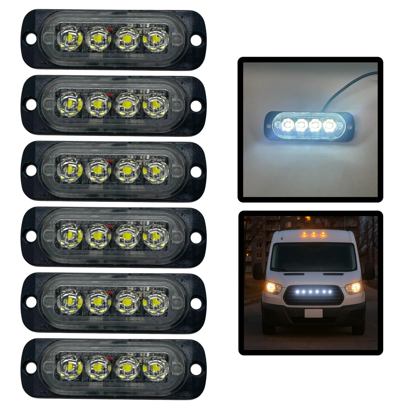 6x 12V 24V White LED Flush Fit Side Marker Lights Van Truck Trailer Lorry