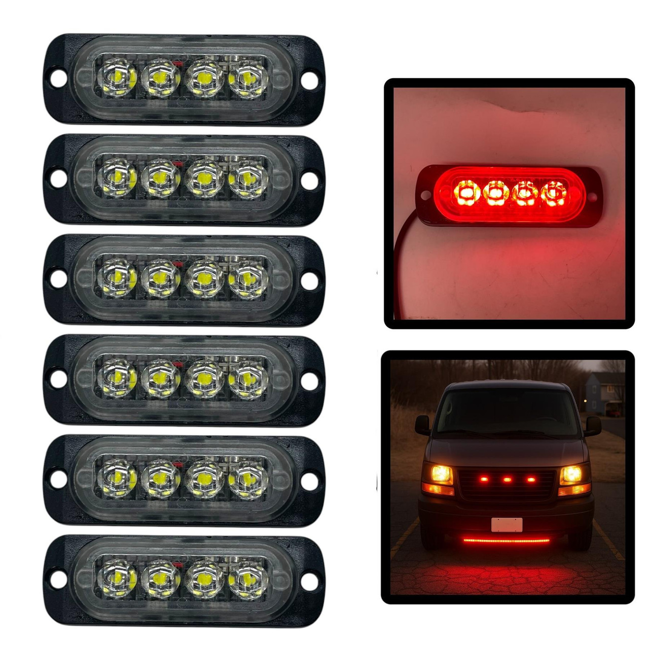6x 12V 24V Red LED Flush Fit Side Marker Lights Van Truck Trailer Lorry