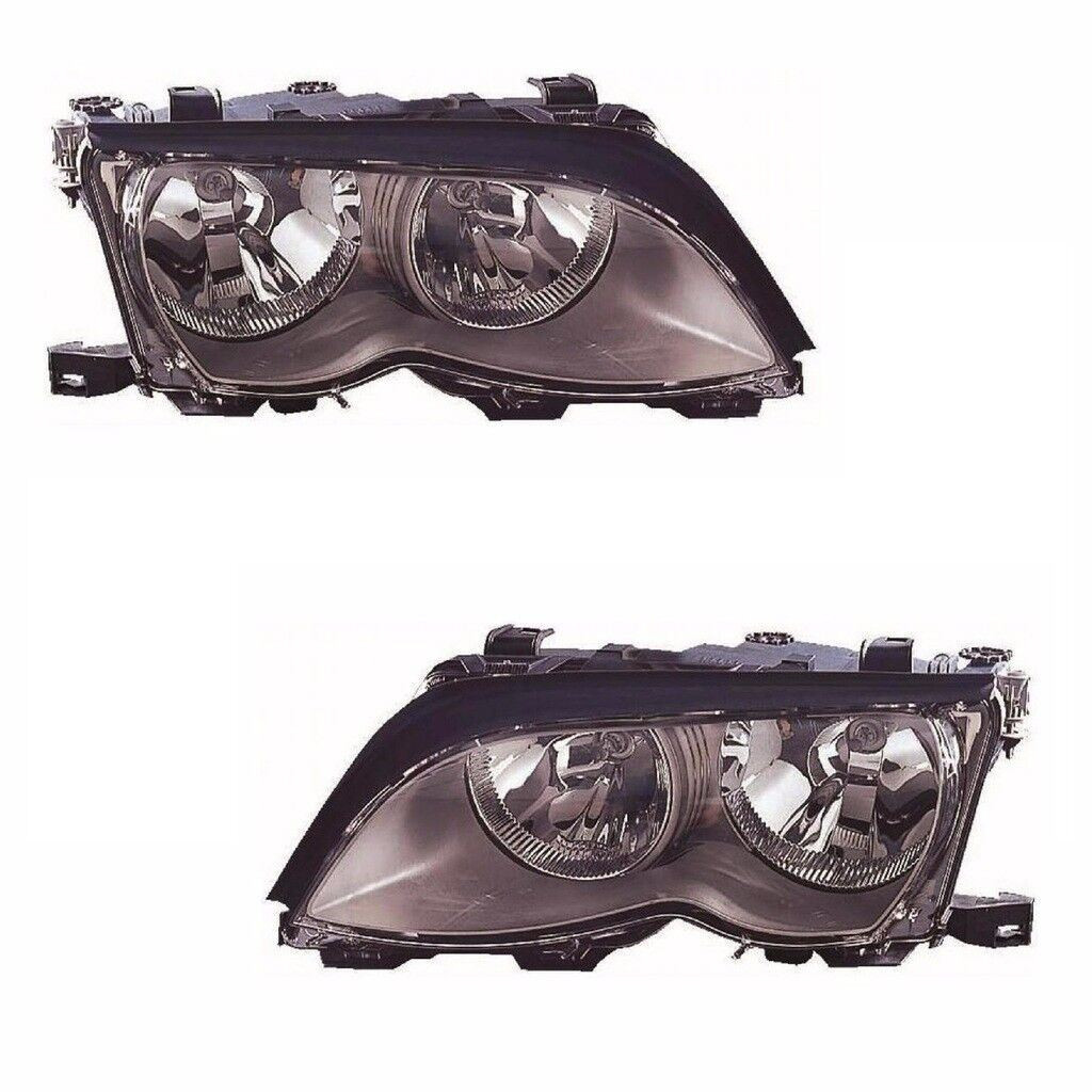 For BMW 3 Series E46 Saloon 2001-2005 Headlight Headlamp Black 1 Pair O/S &amp; N/S