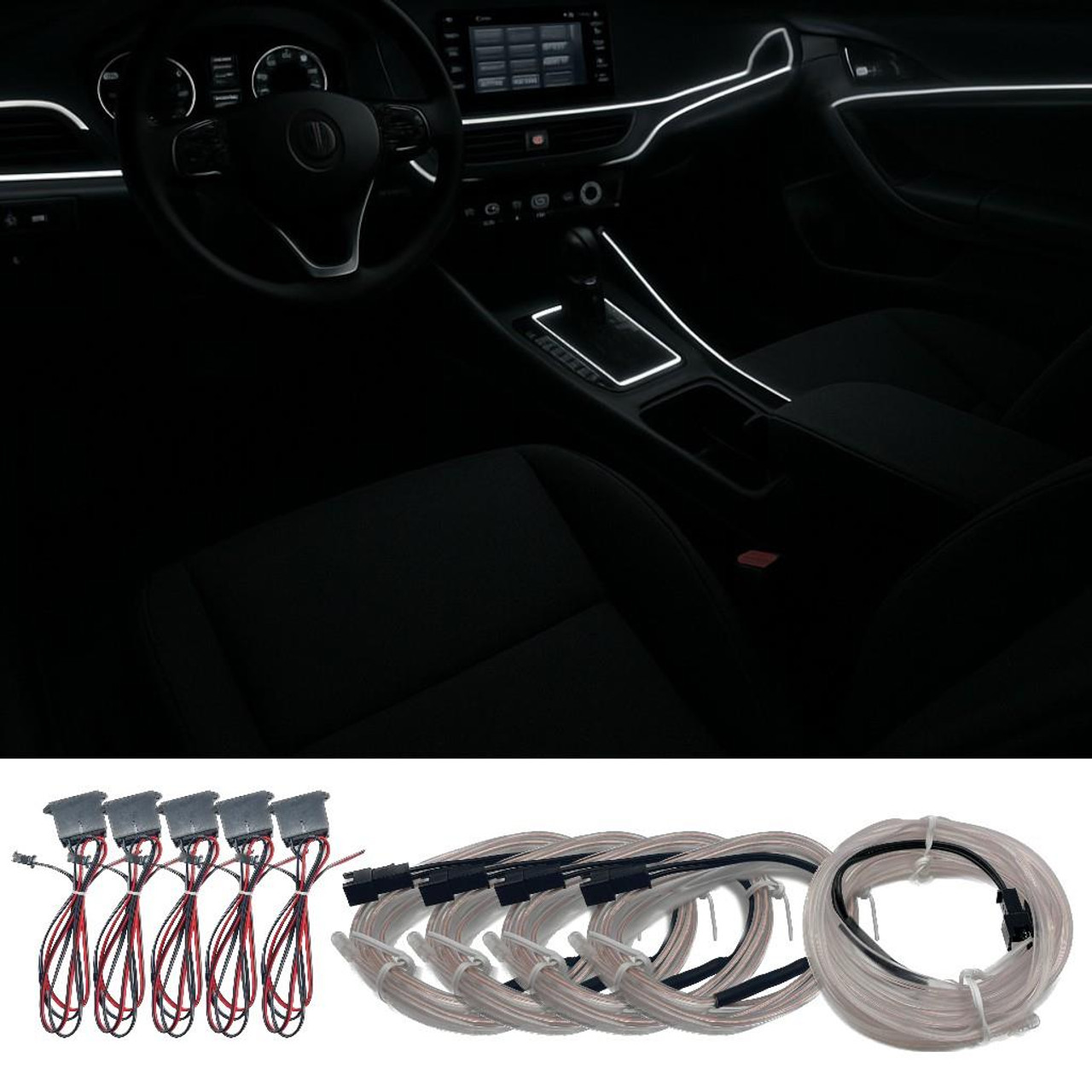 5pcs Cool White 12V Car Ambient Neon EL Wire Rope LED Interior Lighting