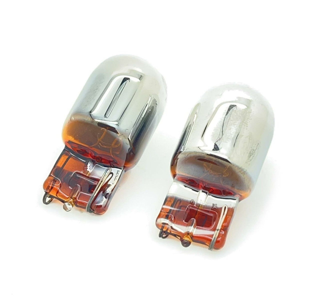 Pair 582 7440 T20 W21W Chrome/Silver Amber Indicator Bulbs Lighting Part