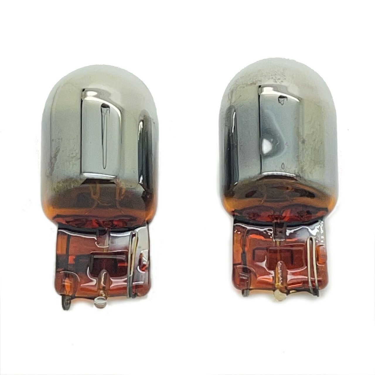 Pair 582 7440 T20 W21W Chrome/Silver Amber Indicator Bulbs Lighting Part