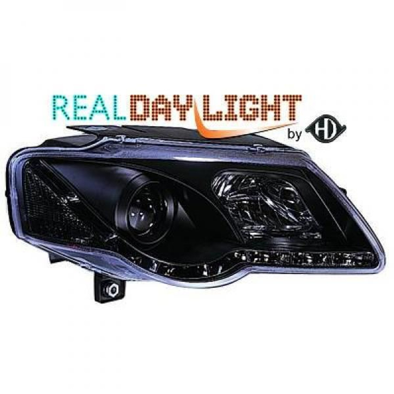 LHD Projector LED DRL Headlights Pair Clear Black VW Passat Saloon 05-10