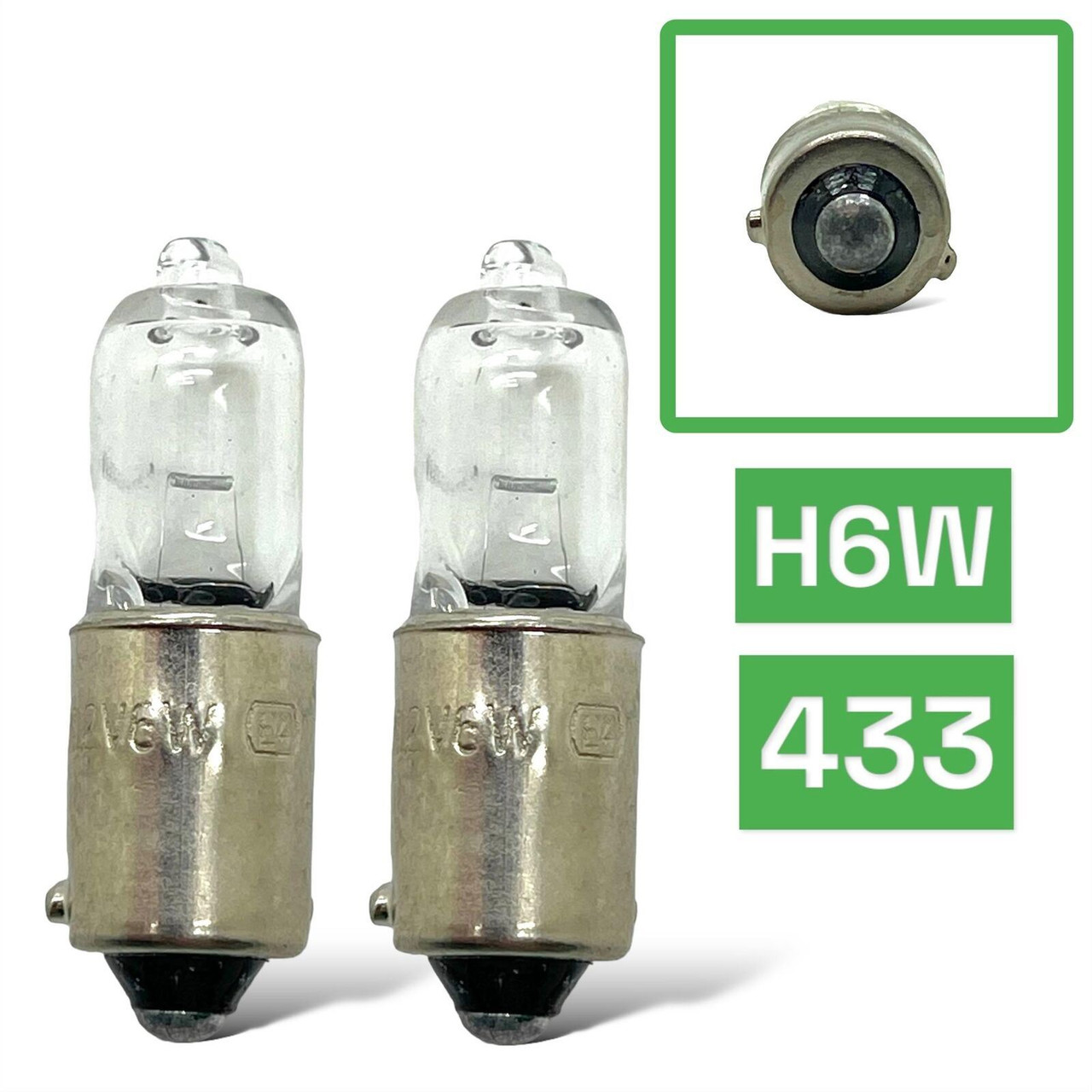 2 x 12v H6W 433 434 6w Halogen bulbs clear bax9s