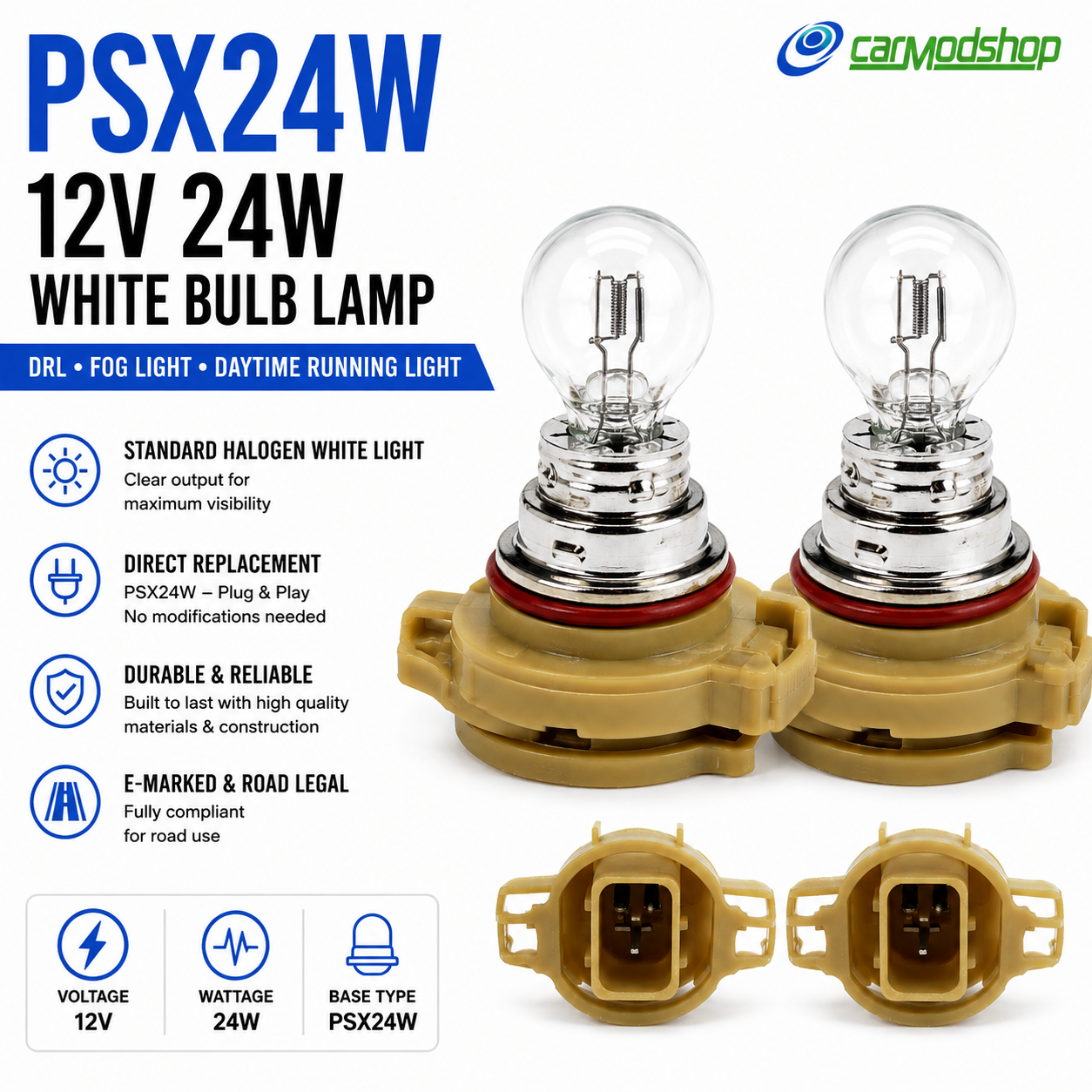 2X 12V 24W H16 PSX24W 5202 9009 PG20-7 White DRL Fog Light Bulbs Lamps