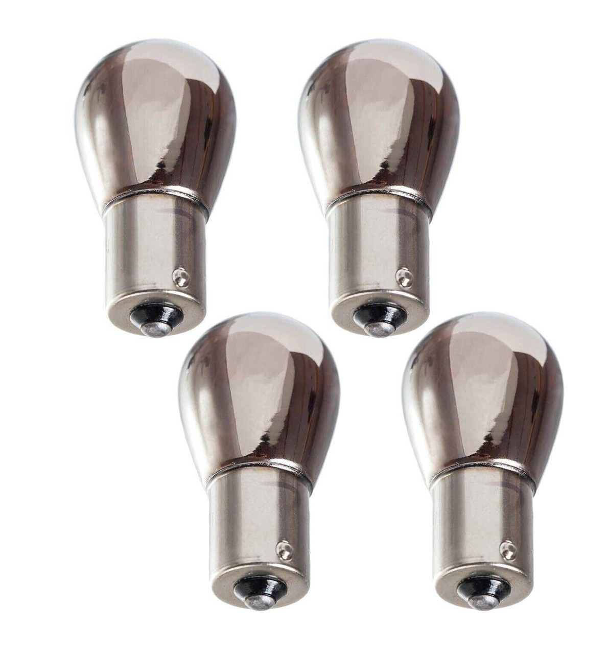 4 x Silver Chrome 382 1156 Ba15S P21W Flash Amber Yellow Orange Indicator Bulbs