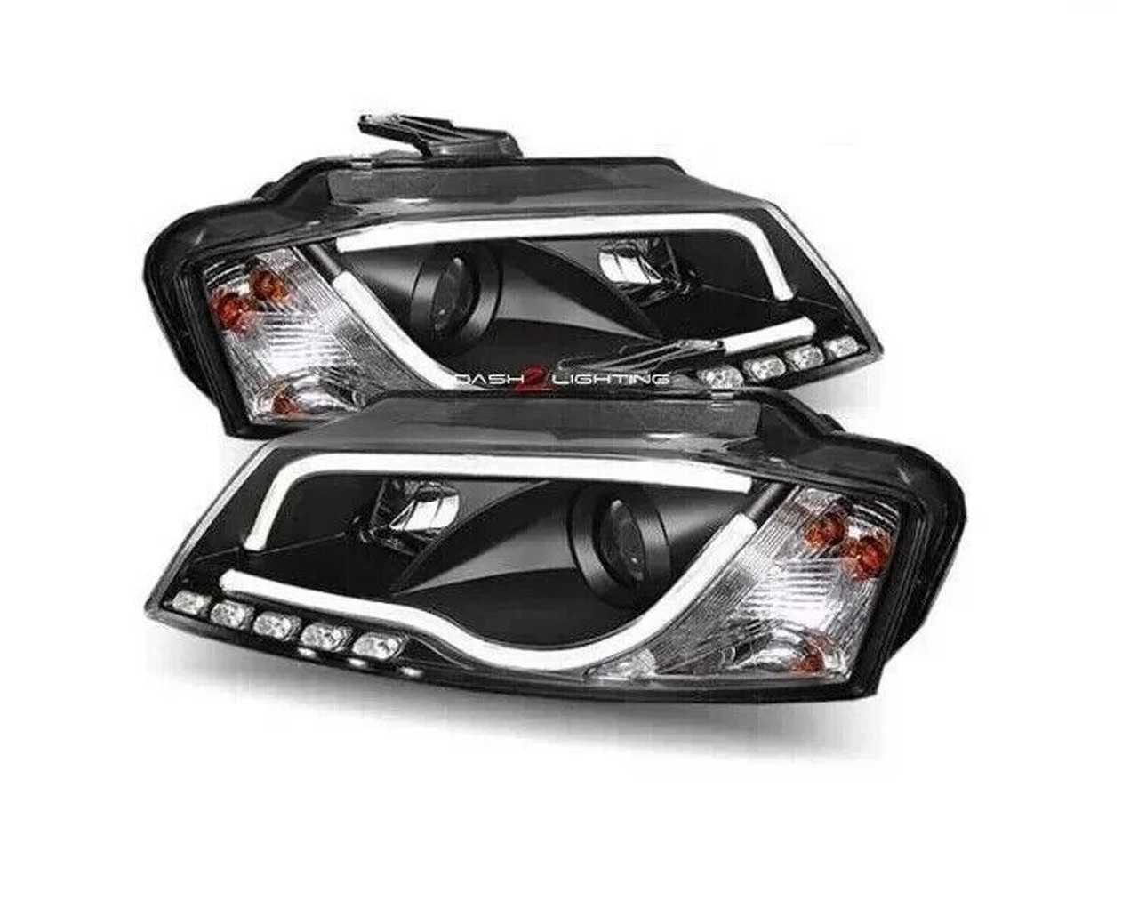 RHD Projector Headlights Pair LED DRL Black For Audi A3 Hatchback 2003-08