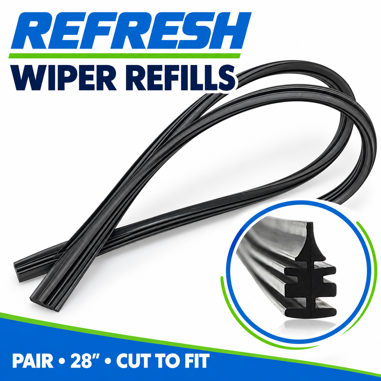 Refresh Pair 28" Wiper Blade Rubber Refills Aero Flat Bosch DIY Cut to Fit