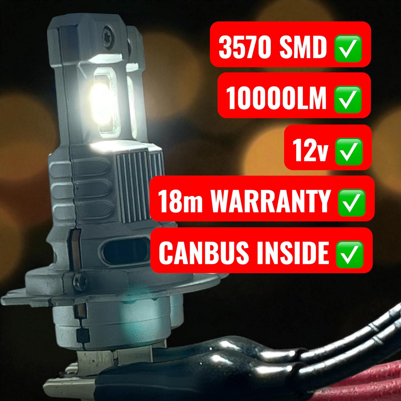 LiteSync L9 H7 LED Headlight Bulbs 10000LM 6000K CanBus 70W 12V Pair