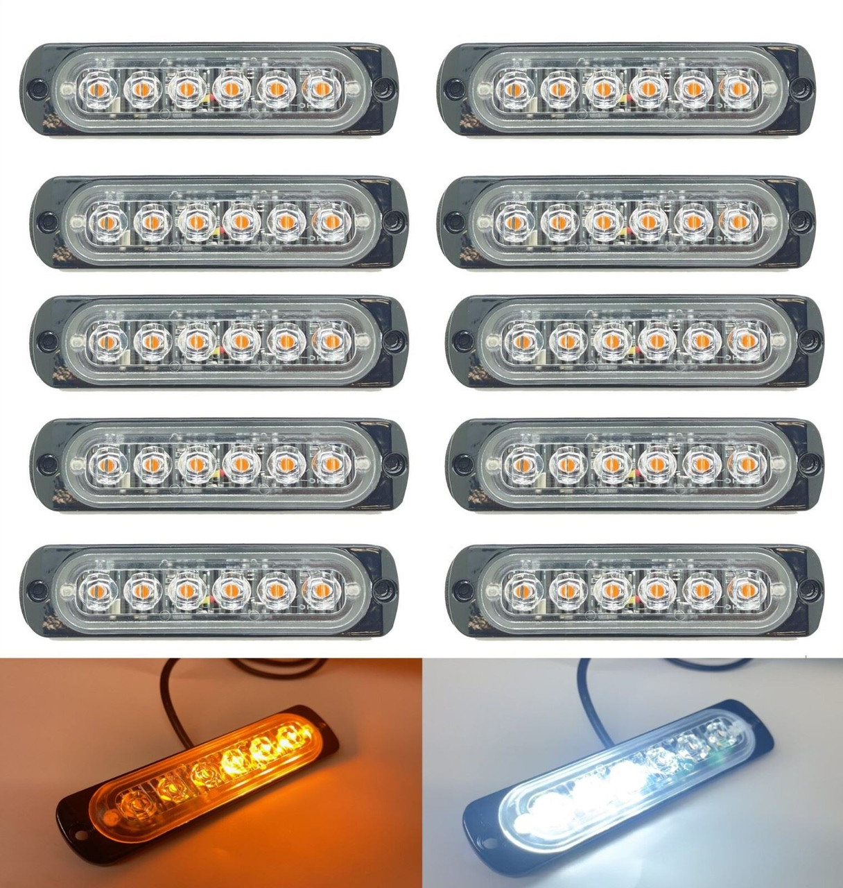 12v 24v amber/white hazard strobe LED lights flashing recovery truck van beacon