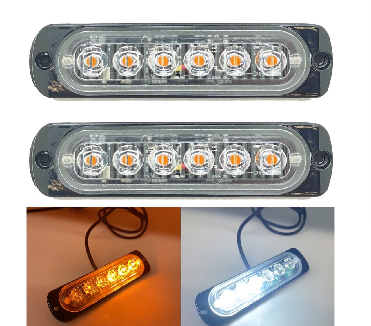 12v 24v amber/white hazard strobe LED lights flashing recovery truck van beacon