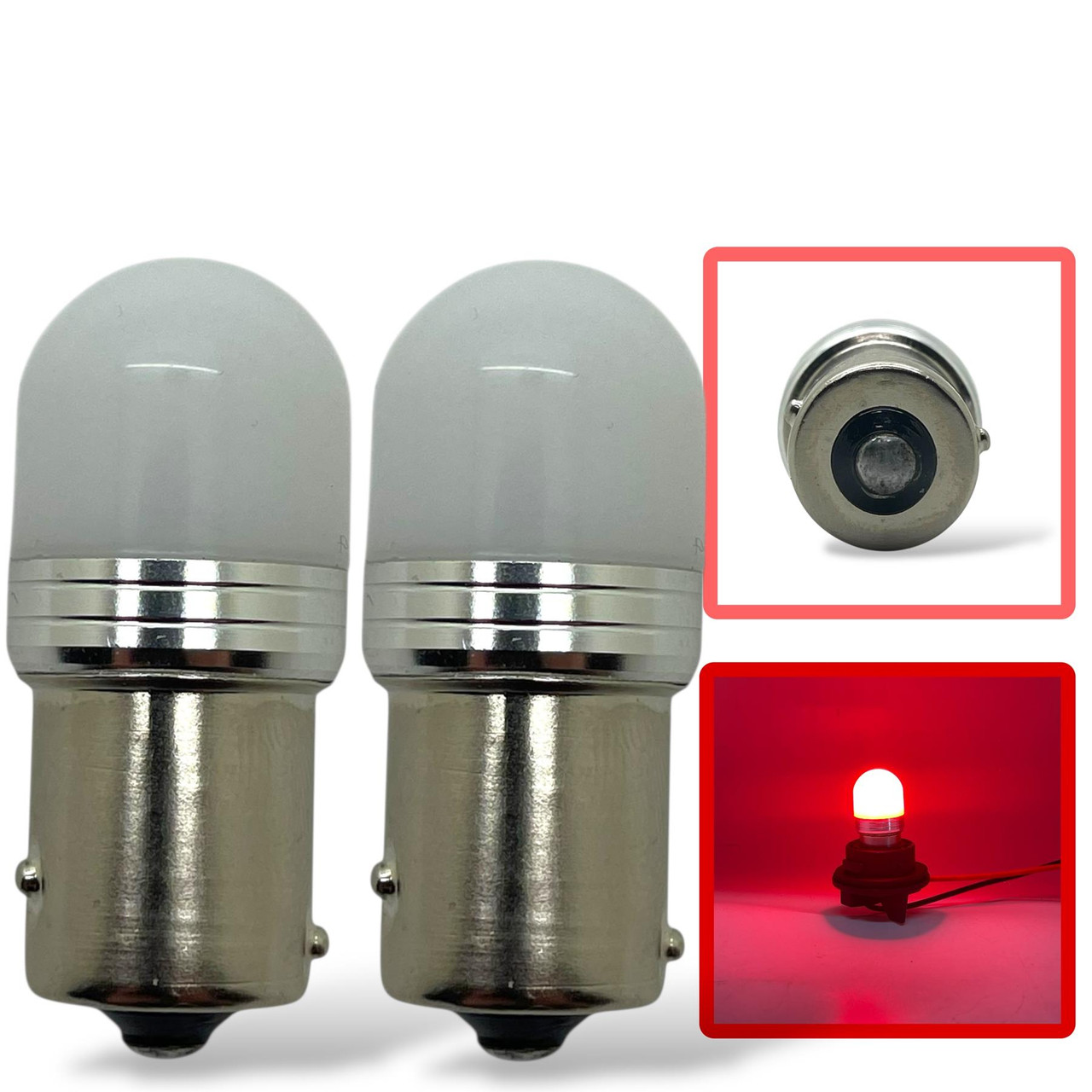 Red 12V 24V BAW15S PR21W 191 LED Bulb Diffused Lens 10-30V Stop Tail Fog 300LM