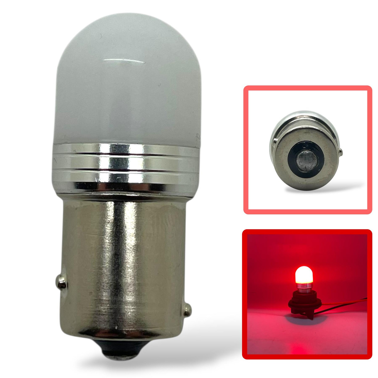 Red 12V 24V BAW15S PR21W 191 LED Bulb Diffused Lens 10-30V Stop Tail Fog 300LM