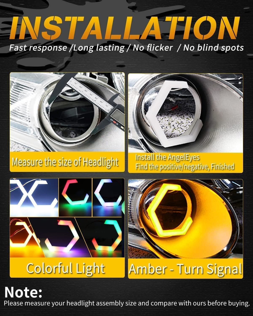 COB LED Hexagon Angel Eyes RGB Bluetooth Rings DRL Indicator Pair 12V