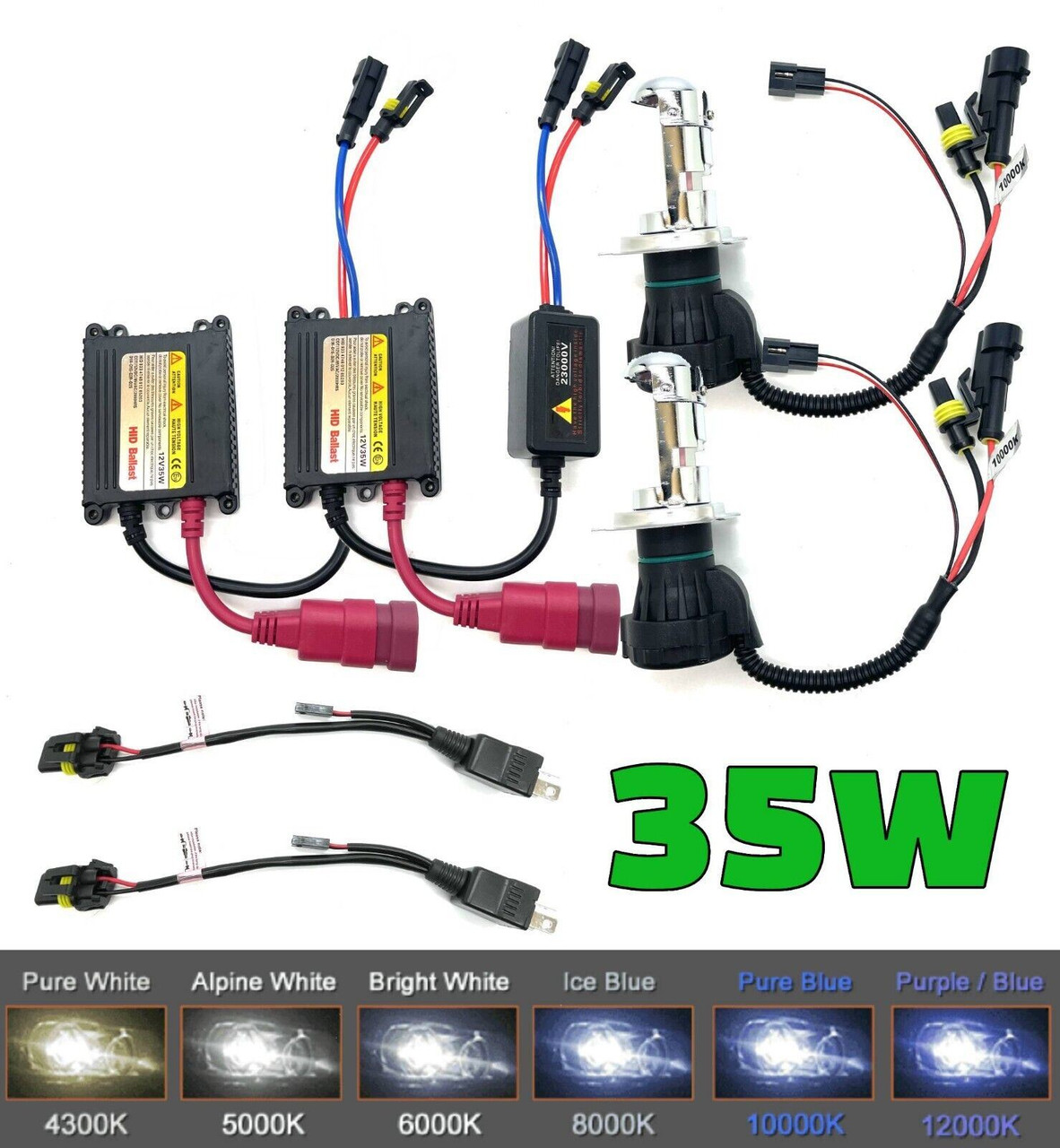 H4 Full Bi-Xenon HID Conversion Kit 35W 12V Slim Ballast 4300K-10000K 1yr Wty