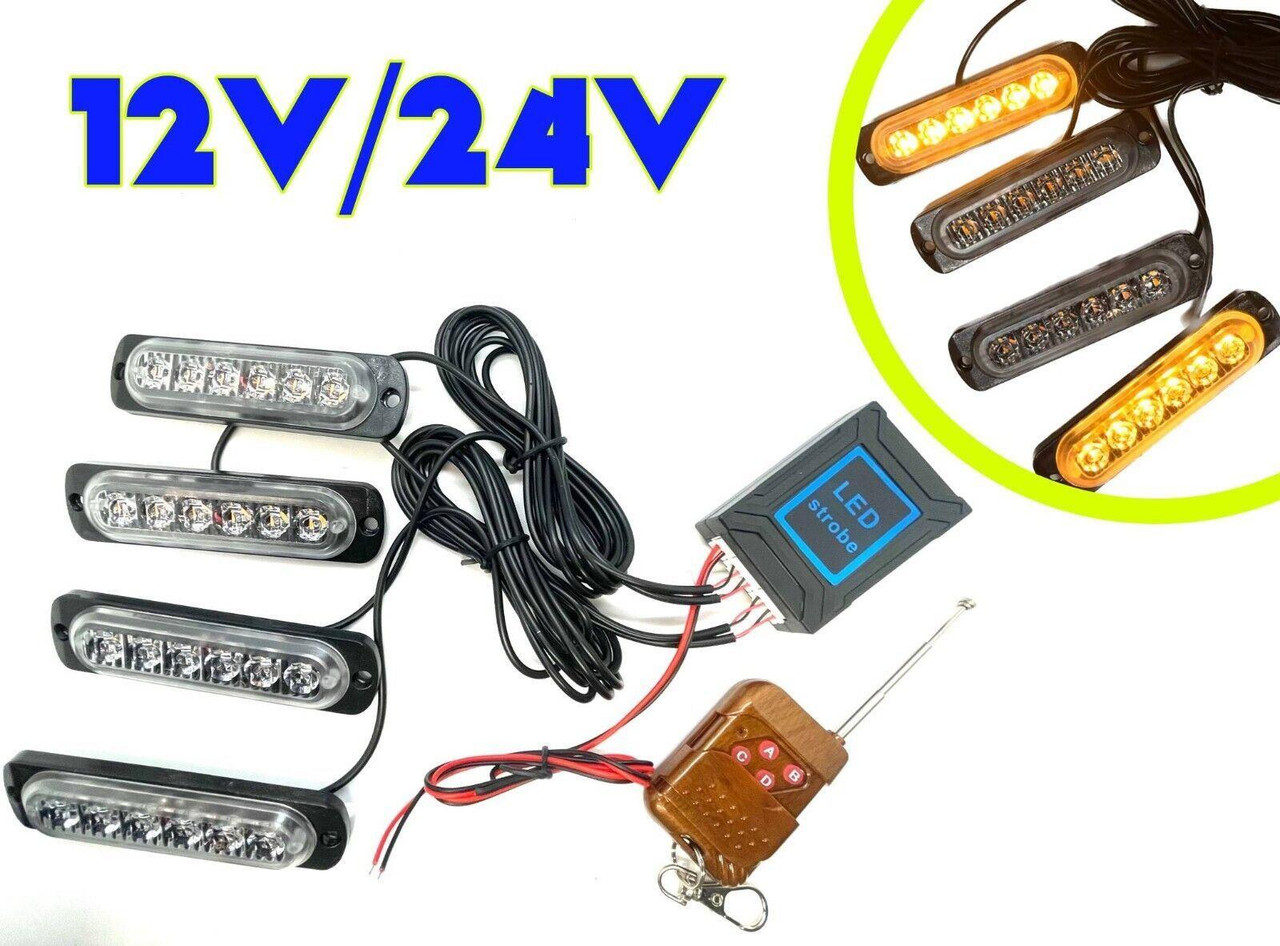 4 x Strobe Led Lights Flashing Recovery Truck Van Remote 12v 24v
