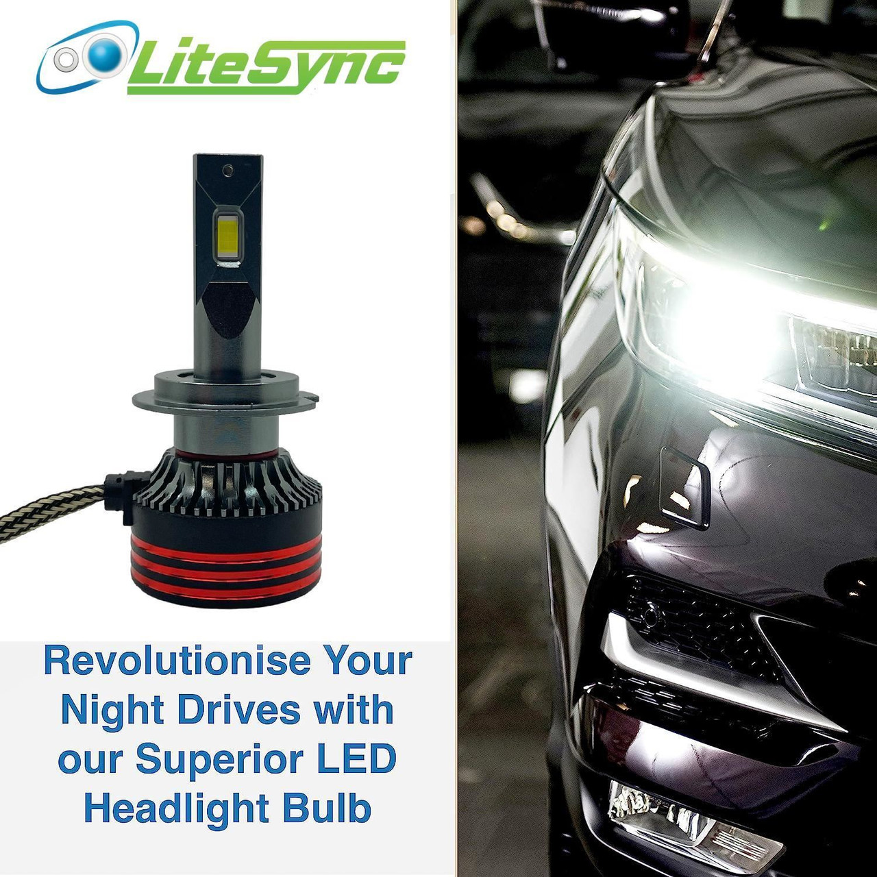 LiteSync LED Headlight Bulbs Kit H7 low beam & metal bulb holders 13000lm canbus