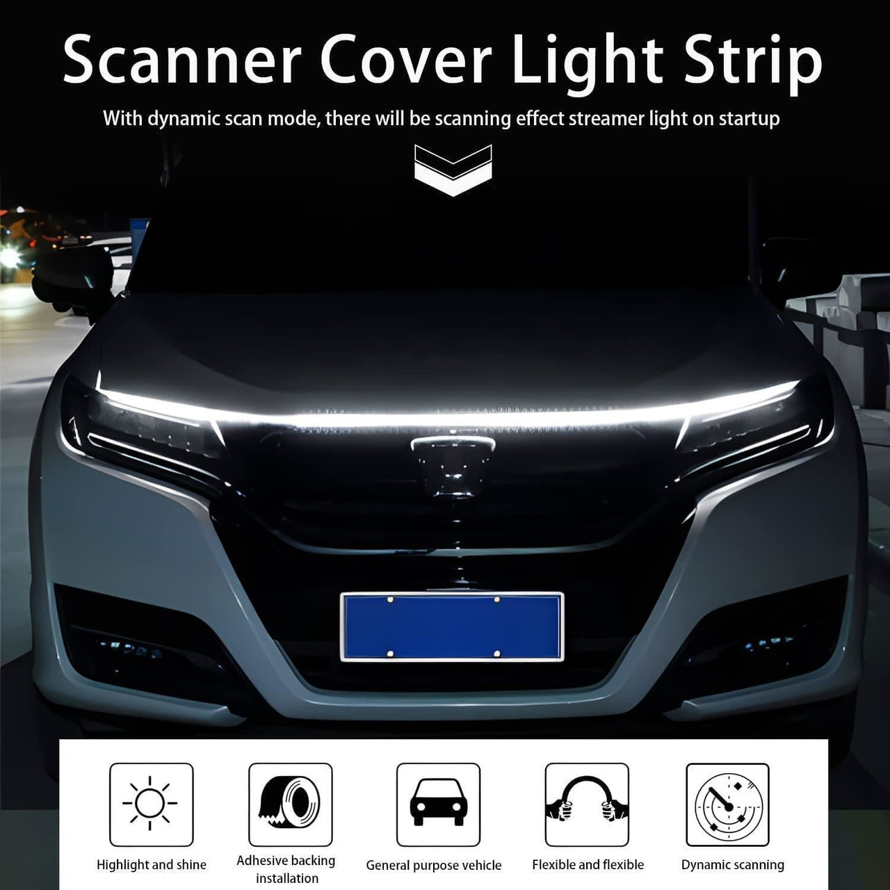 1.5M White LED Bonnet Hood Light Strip | DRL Flexible Waterproof 12V