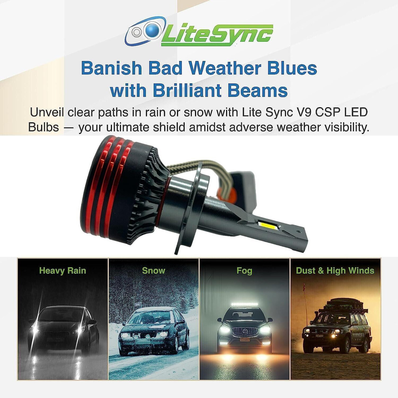 LiteSync LED Headlight Bulbs Kit H7 low beam & metal bulb holders 13000lm canbus