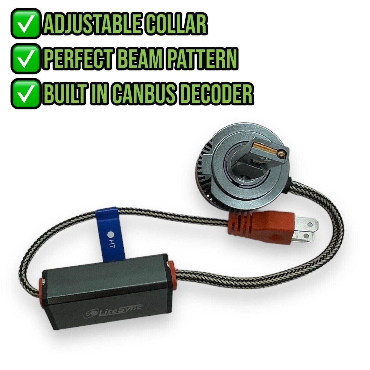 LiteSync LED Headlight Bulbs Kit H7 low beam & metal bulb holders 13000lm canbus