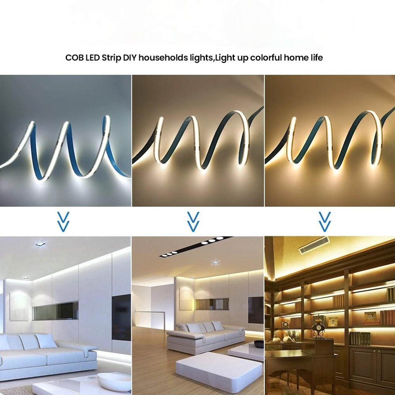 12V 5M COB LED Strip Light Cool White 6000K | 480 LEDs/M Car Interior