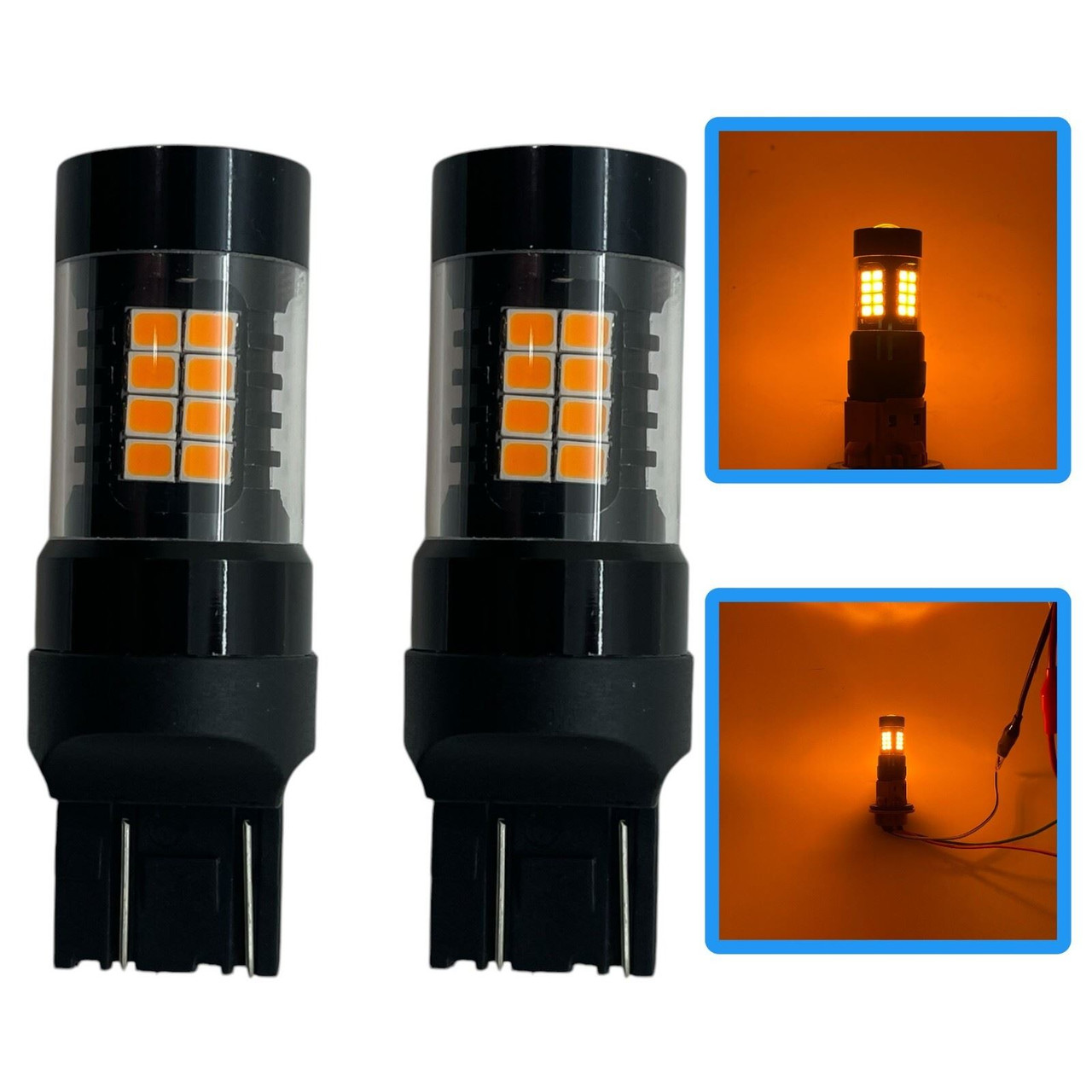 Pair 580 W21/5W 10W LED Amber DRL Sidelight Bulbs 12V/24V Error Free