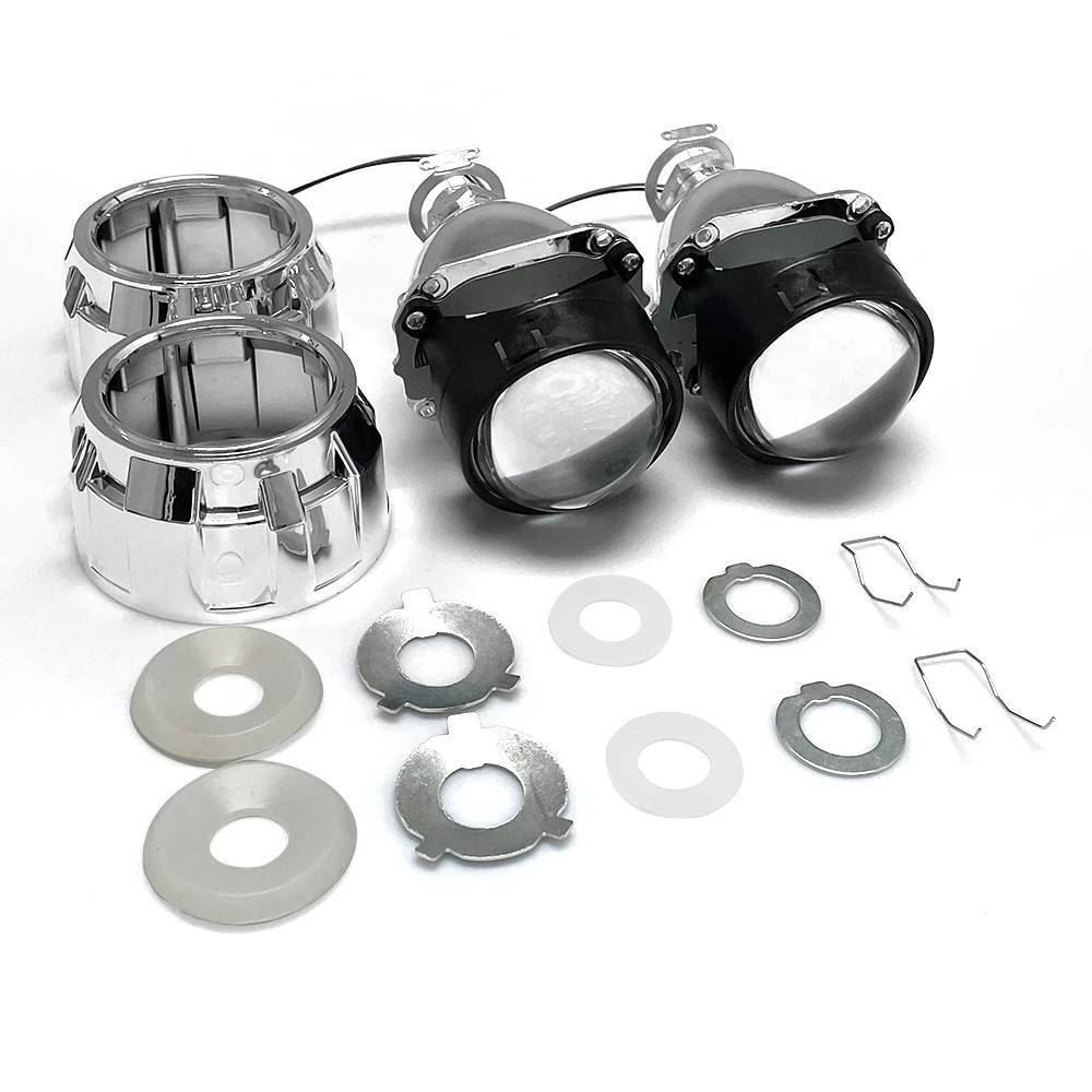 2 x Bi-Xenon HID Mini Retrofit Projectors Lens H1 Bulbs Shroud RHD/LHD