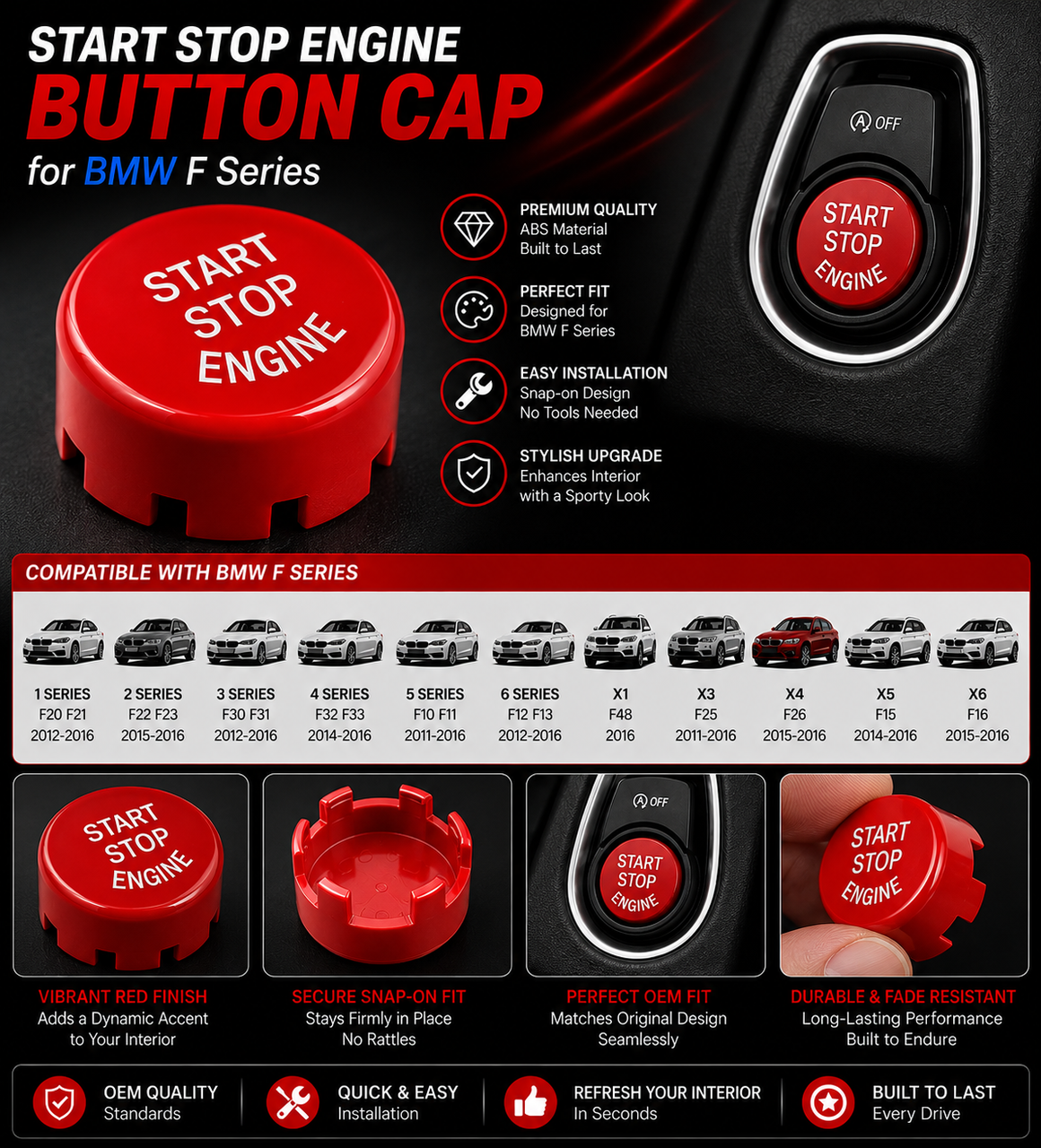 RED Start stop button cover for BMW F20 F21 F22 F23 F30 F31 F10 F11 F12 F13 F01