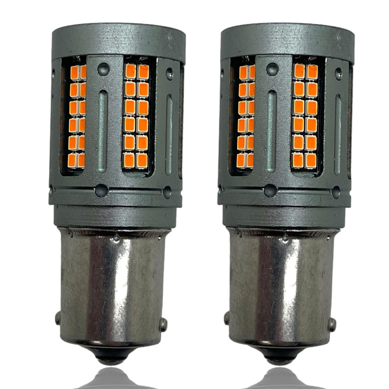2 x 382 P21w BA15s 72 LED amber indicator bulbs canbus error free no hyper flash [FRONT]