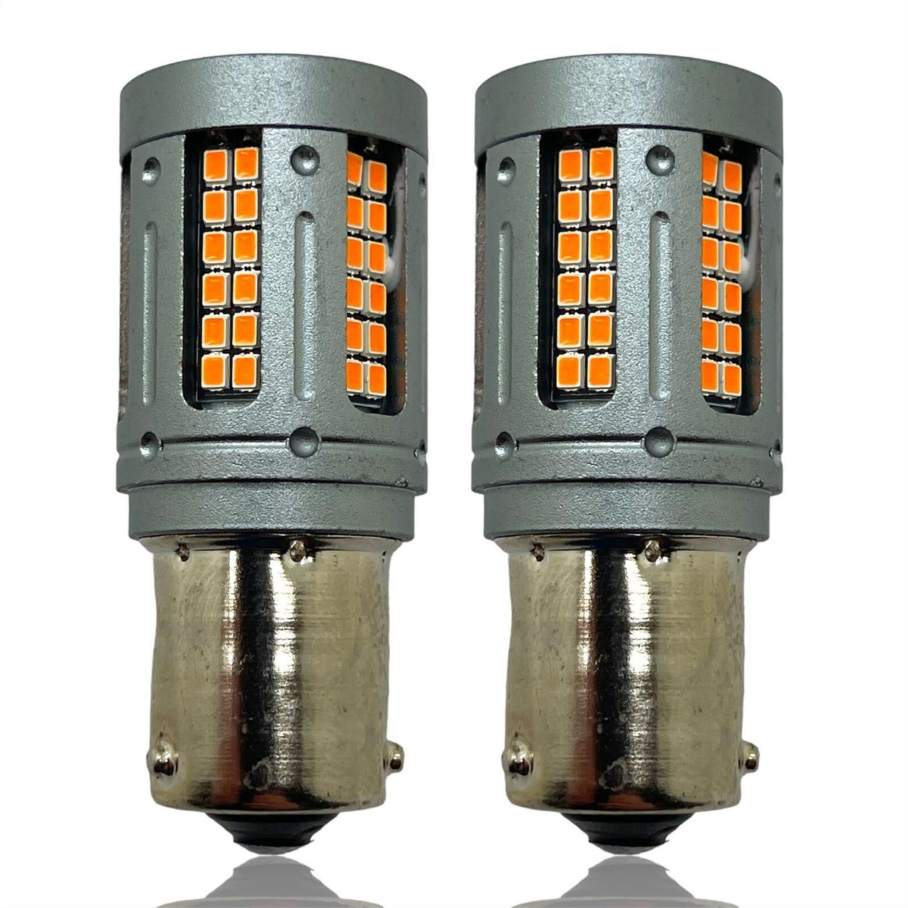 2 x 581 PY21w BAU15s 72 LED amber indicator bulbs canbus error free no hyper flash [FRONT]