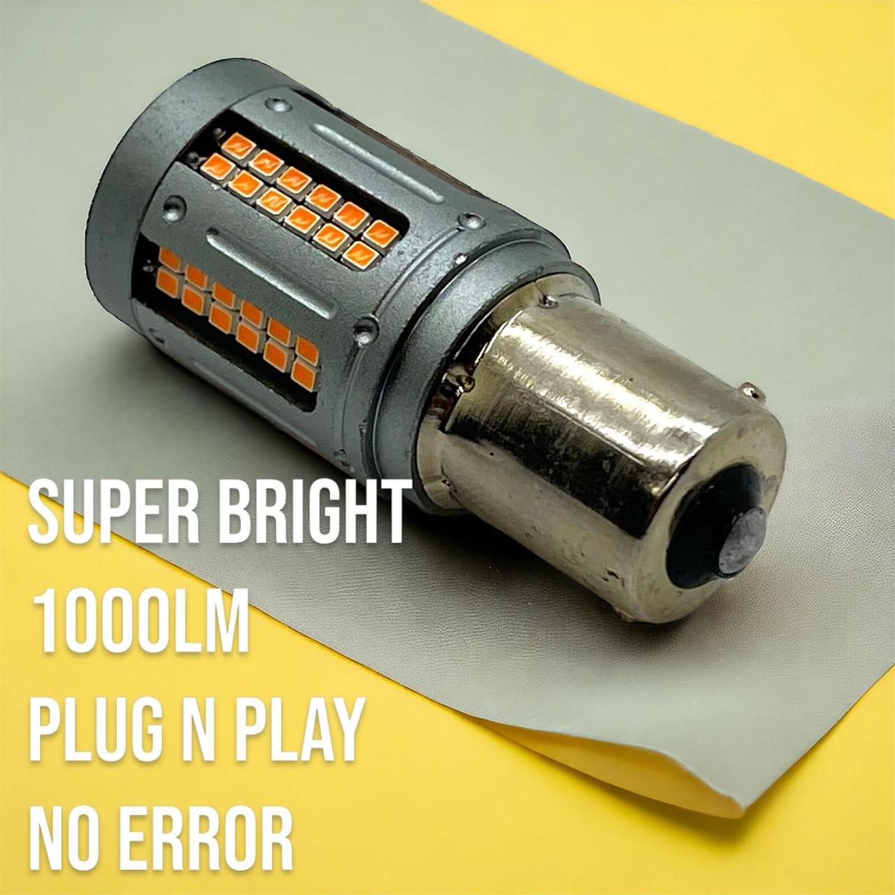 2 x 581 PY21w BAU15s 72 LED amber indicator bulbs canbus error free no hyper flash [FRONT]