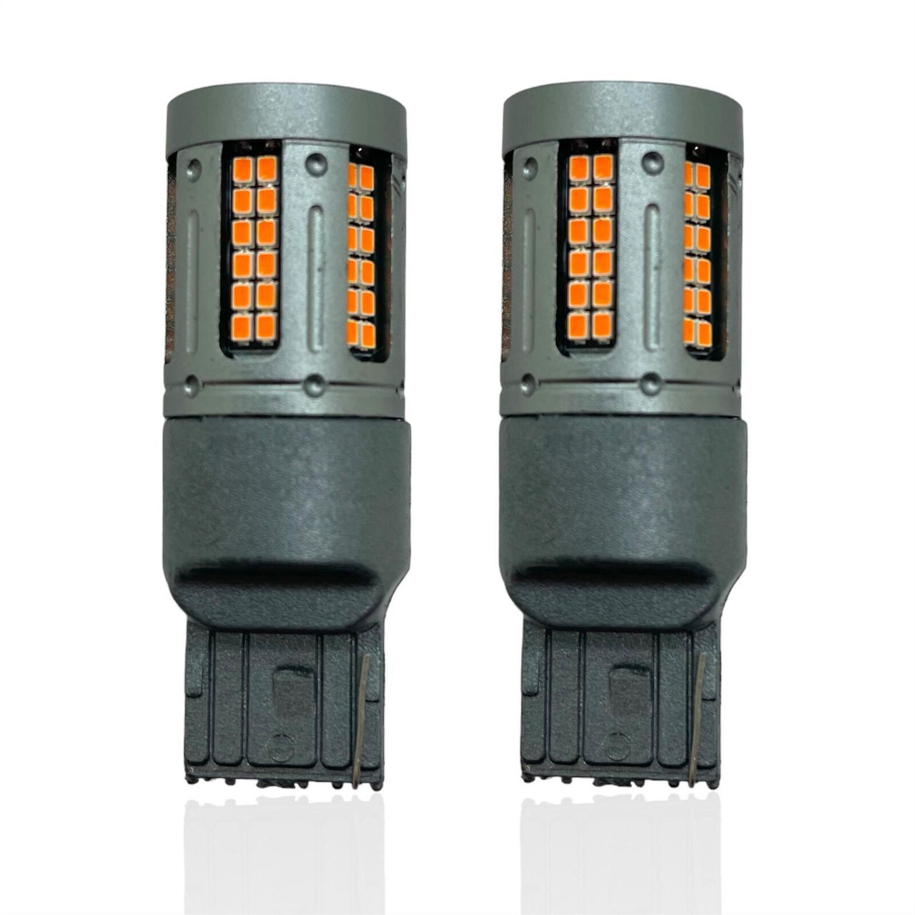 2x Amber 582 585 W21W T20 LED Indicator Bulbs Canbus 72 SMD No Hyper Flash [REAR]