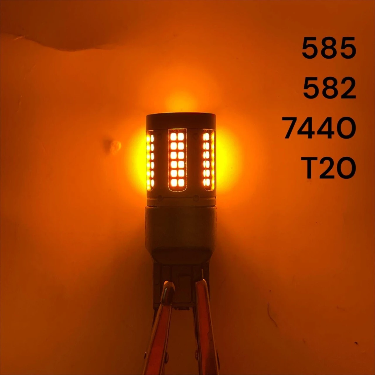 2x Amber 582 585 W21W T20 LED Indicator Bulbs Canbus 72 SMD No Hyper Flash [REAR]