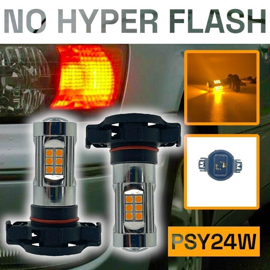 Pair PSY24W LED Amber Indicator Bulbs 24W | Canbus Error-Free 12V-24V [REAR]