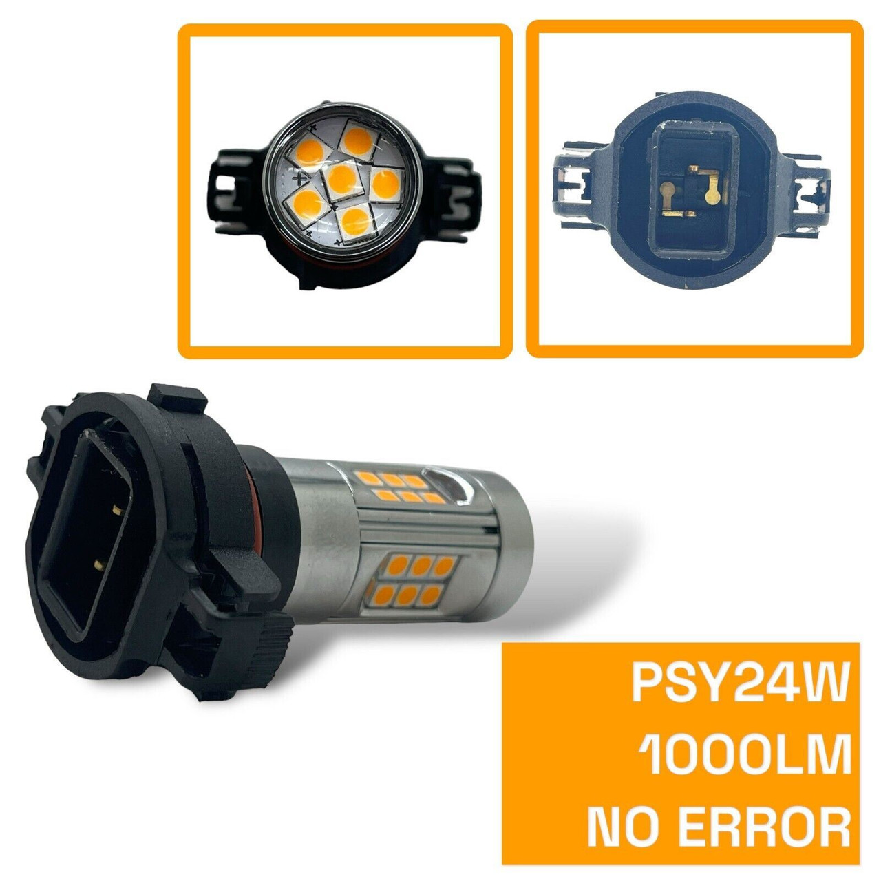 Pair PSY24W LED Amber Indicator Bulbs 24W | Canbus Error-Free 12V-24V [REAR]