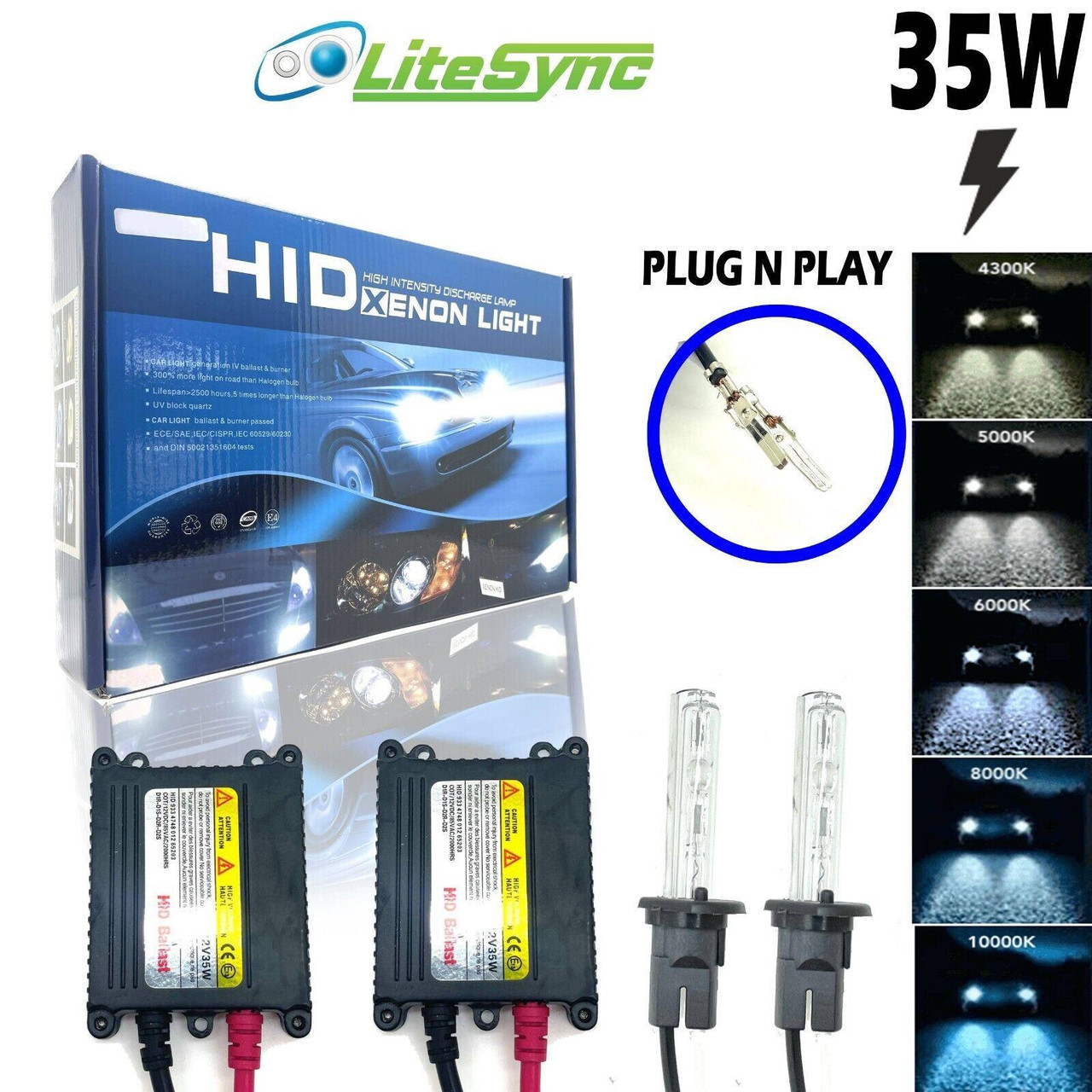 H1 Full Xenon HID Conversion Kit 35W 12V Slim Ballast 4300K-12000K 1yr Warranty