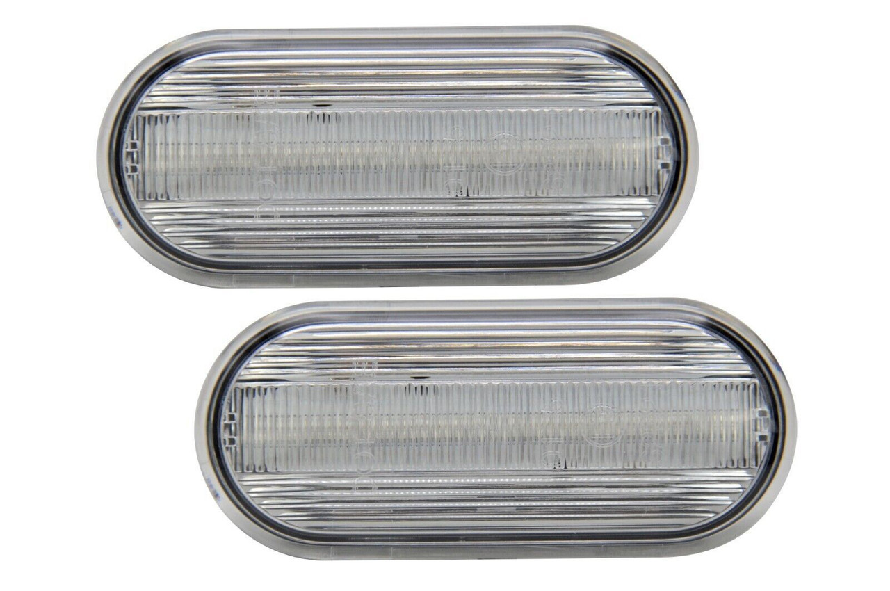 Clear LED Side Repeaters for VW Seat Skoda Ford | Dynamic Flow | E-Marked | Pair