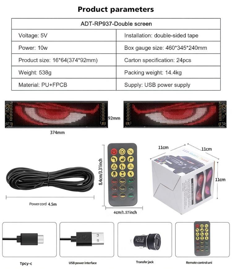2x RGB LED Sign Display 374x92mm USB App Control Linked Panels 2048 Pixels
