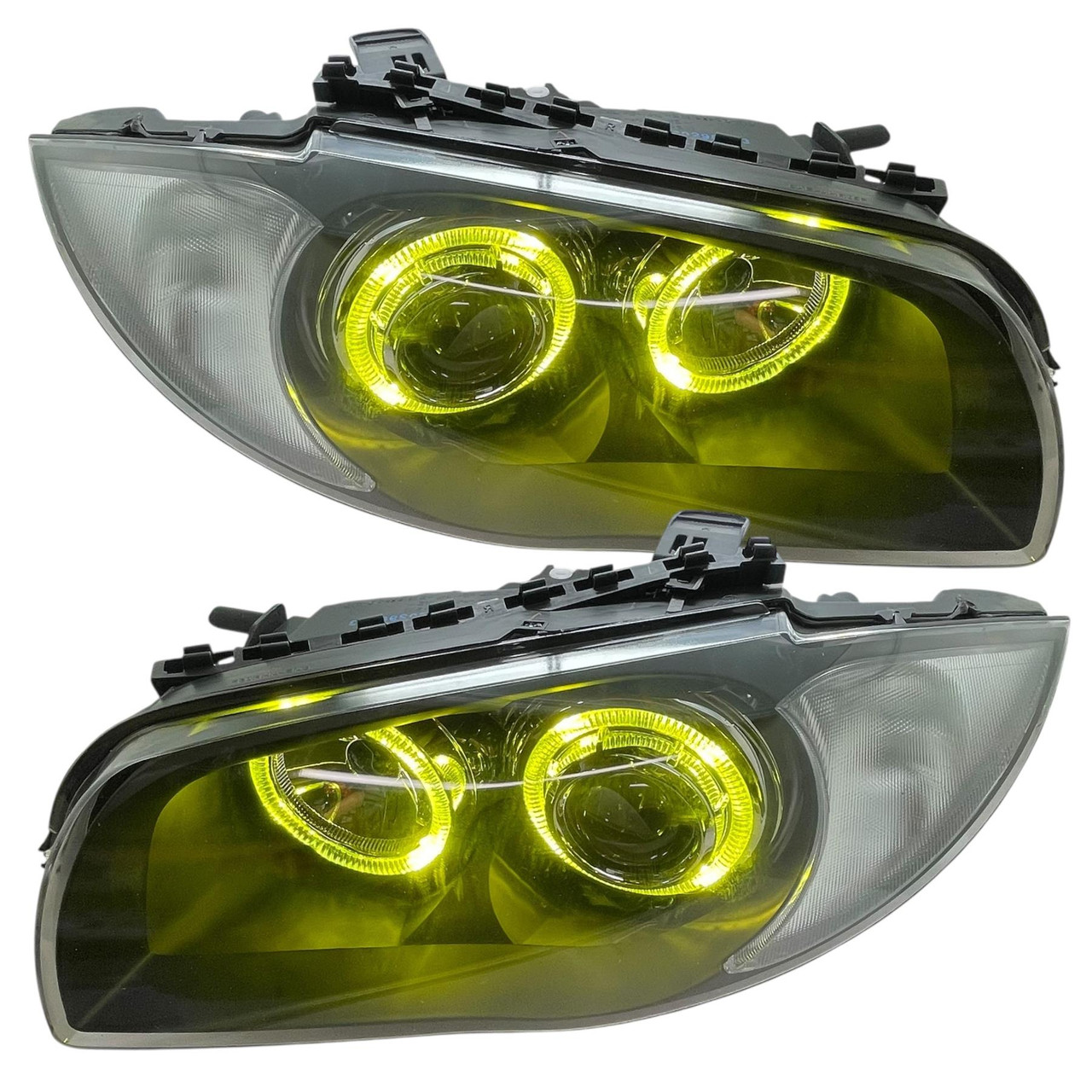 Yellow LED Angel Eyes Projector Headlights Black for BMW 1 Series E8X coupe Hatch