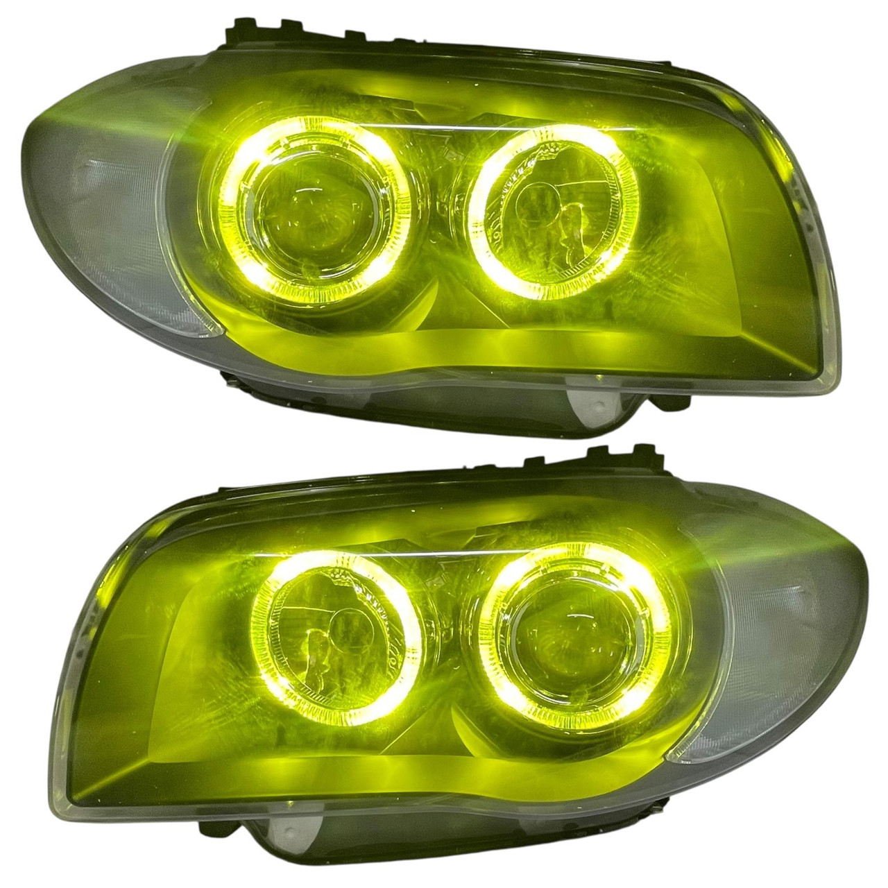 Yellow LED Angel Eyes Projector Headlights Black for BMW 1 Series E8X coupe Hatch